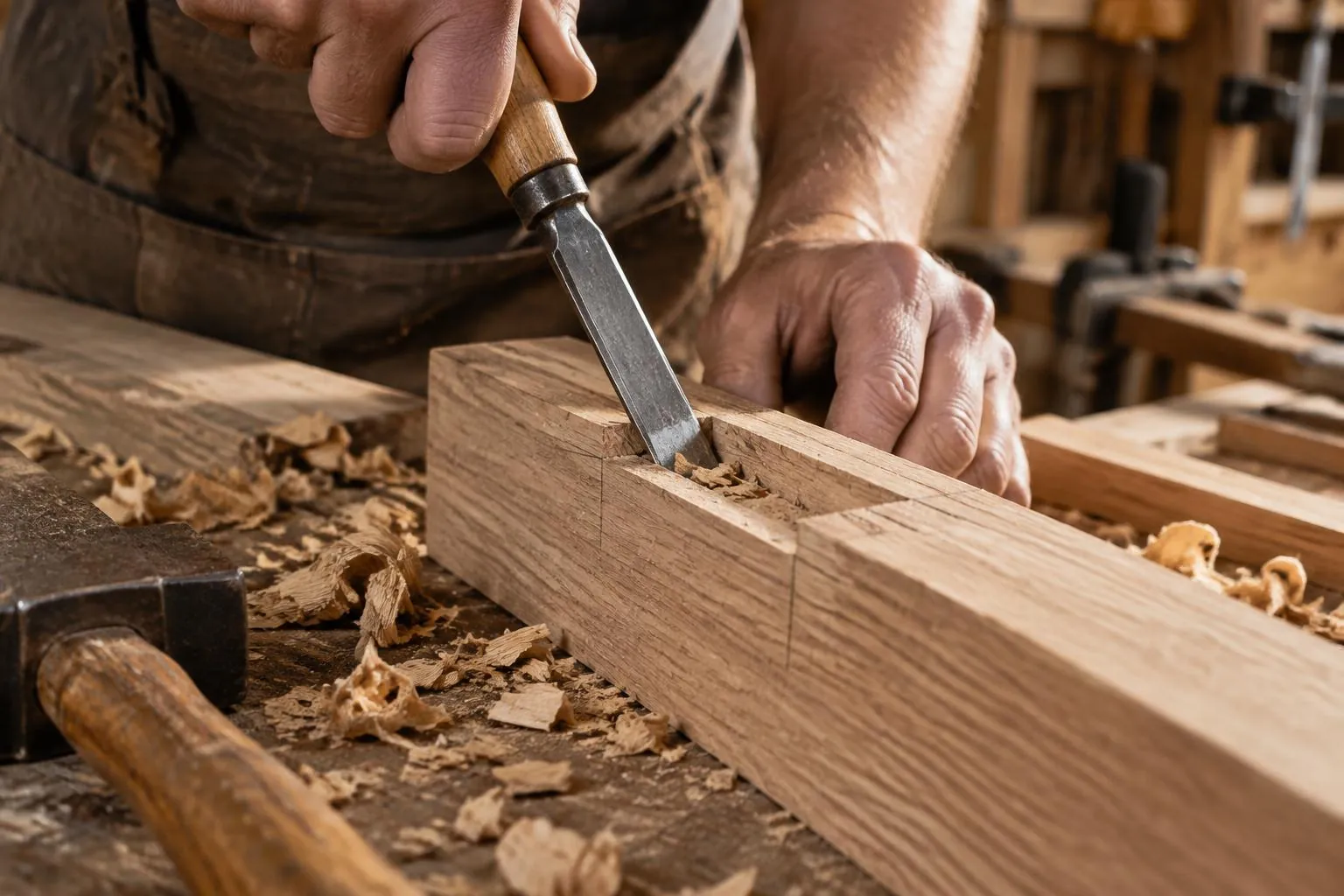 Traditional hand joinery in progress